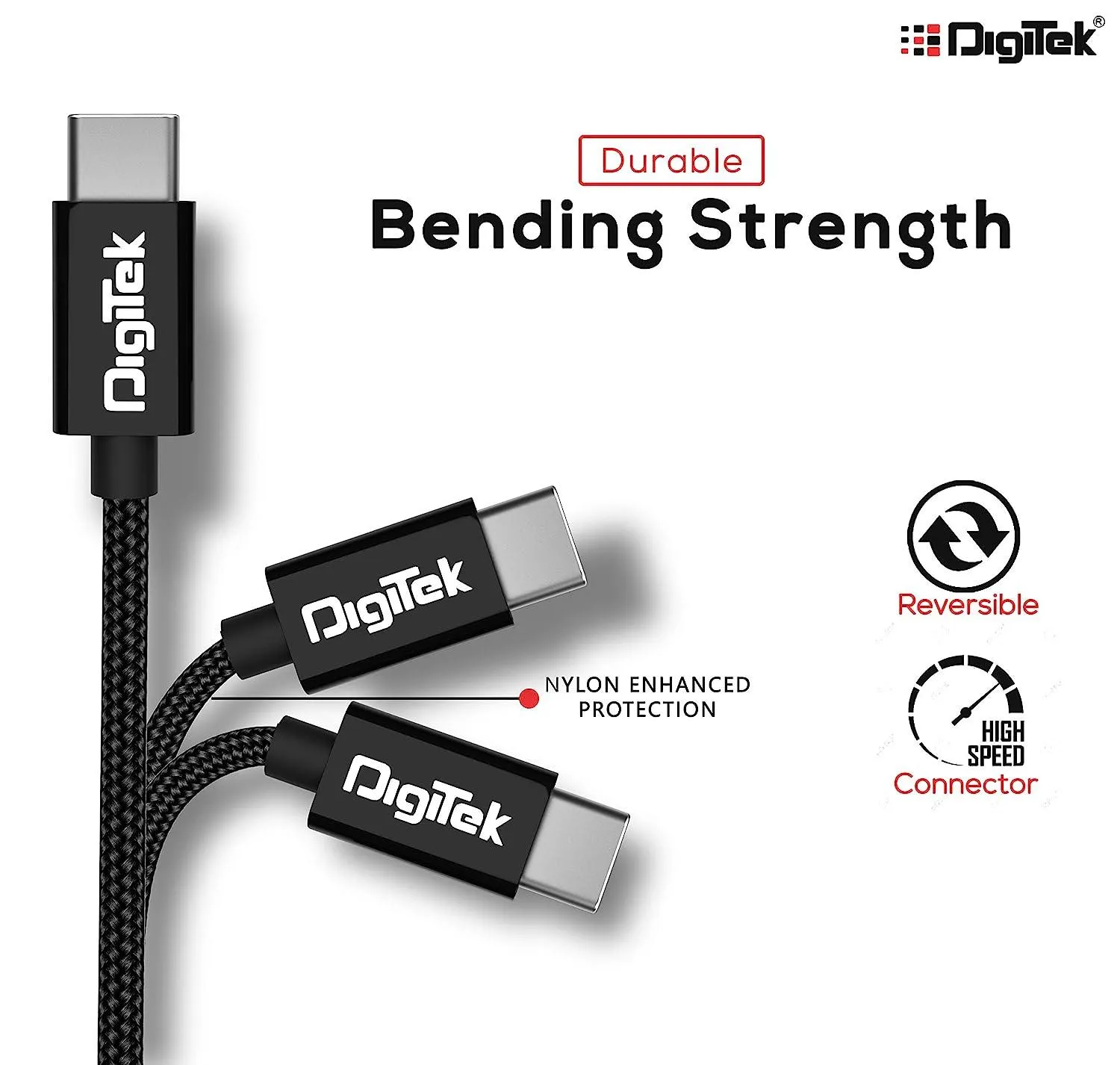 Digitek (DC 1M C NBBLK) Digitek Platinum Nylon Braided Rapid Charge & Data Sync Type C USB Cable.