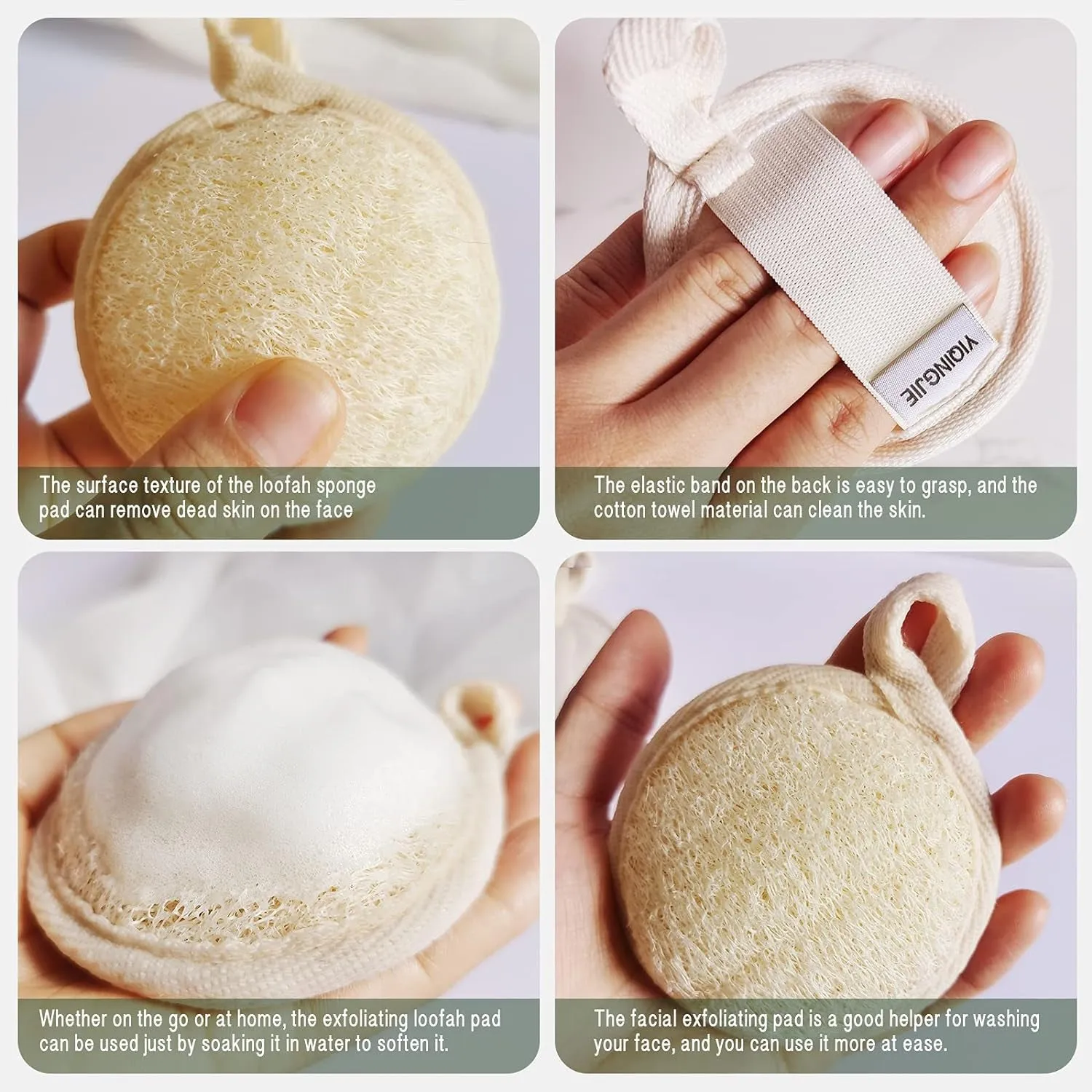 Face Exfoliating Loofah Pad Scrubber, Manual Facial Cleansing and Makeup Remover Brush 4 Pieces, Natural Loofa Sponge Pads Massage Pores and Clean Blackheads without Hurting the Skin