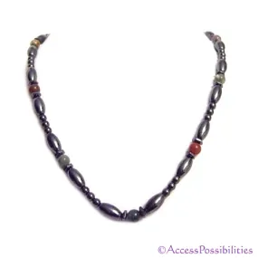 Fancy Jasper Hex And Rice Magnetite Magnetic Necklace
