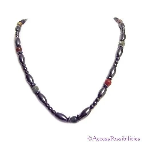 Fancy Jasper Hex And Rice Magnetite Magnetic Necklace