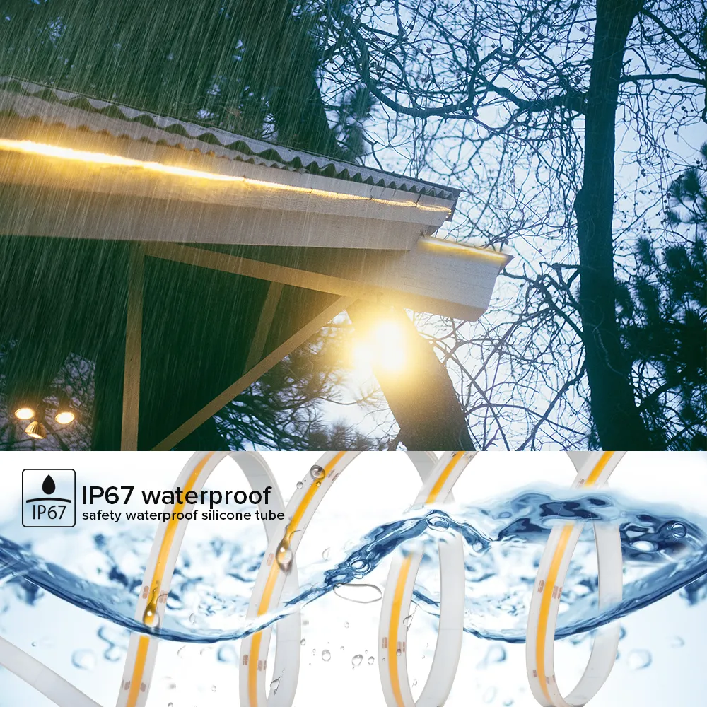 FCOB LED Strip Light IP67 528 640 LEDs High Density FOB RA90 Linear Dimmable Outdoor Waterproof 24V