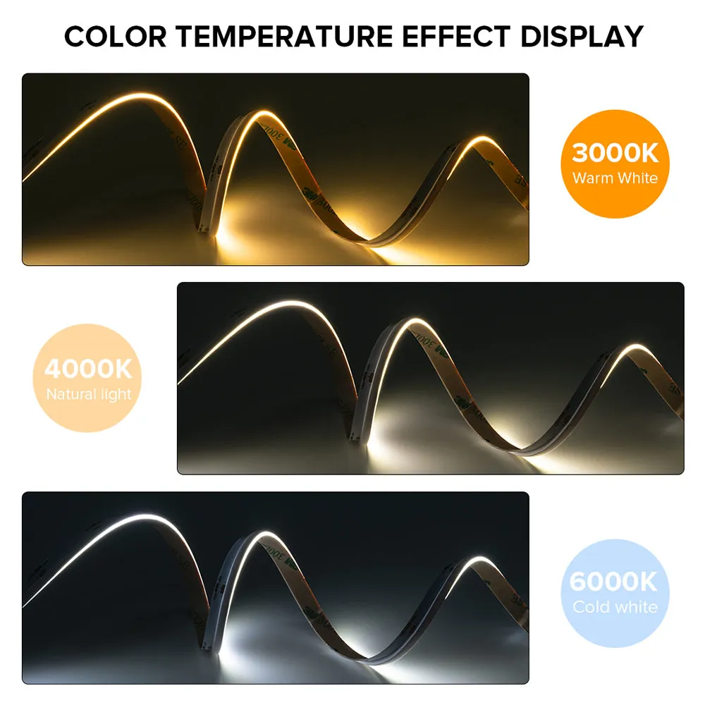 FCOB Side View LED Strip Light Bright Flexible FOB COB RA90 Warm Nature Cool White Linear Dimmable DC24V