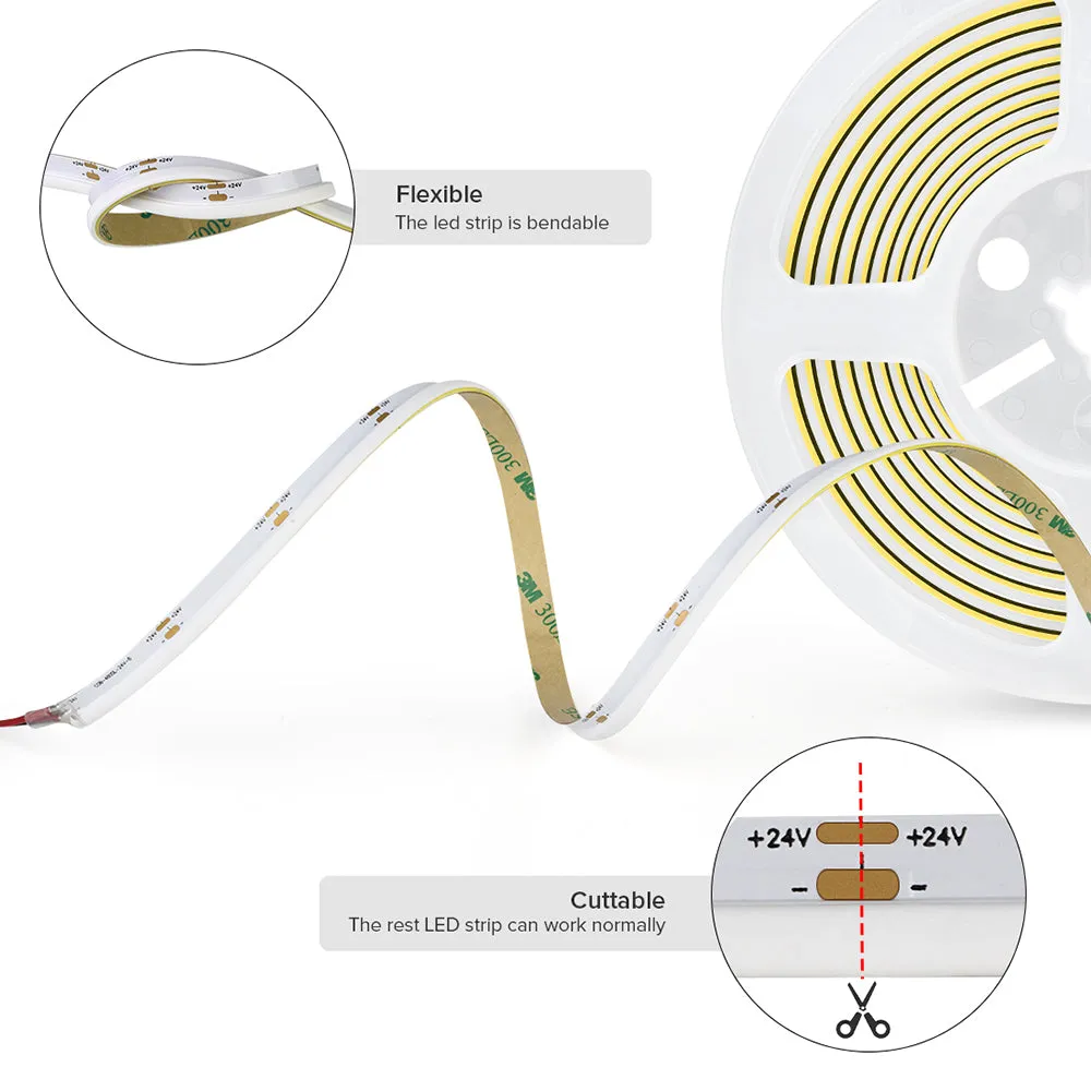 FCOB Side View LED Strip Light Bright Flexible FOB COB RA90 Warm Nature Cool White Linear Dimmable DC24V