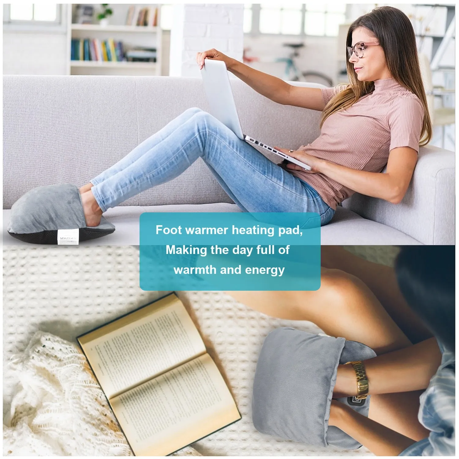 Foot Massage, Foot Heater, Feet Warmers Electric Vibration Massaging Soft Plush Micro Mink Fast Heating For Heat Therapy & Pain Relief