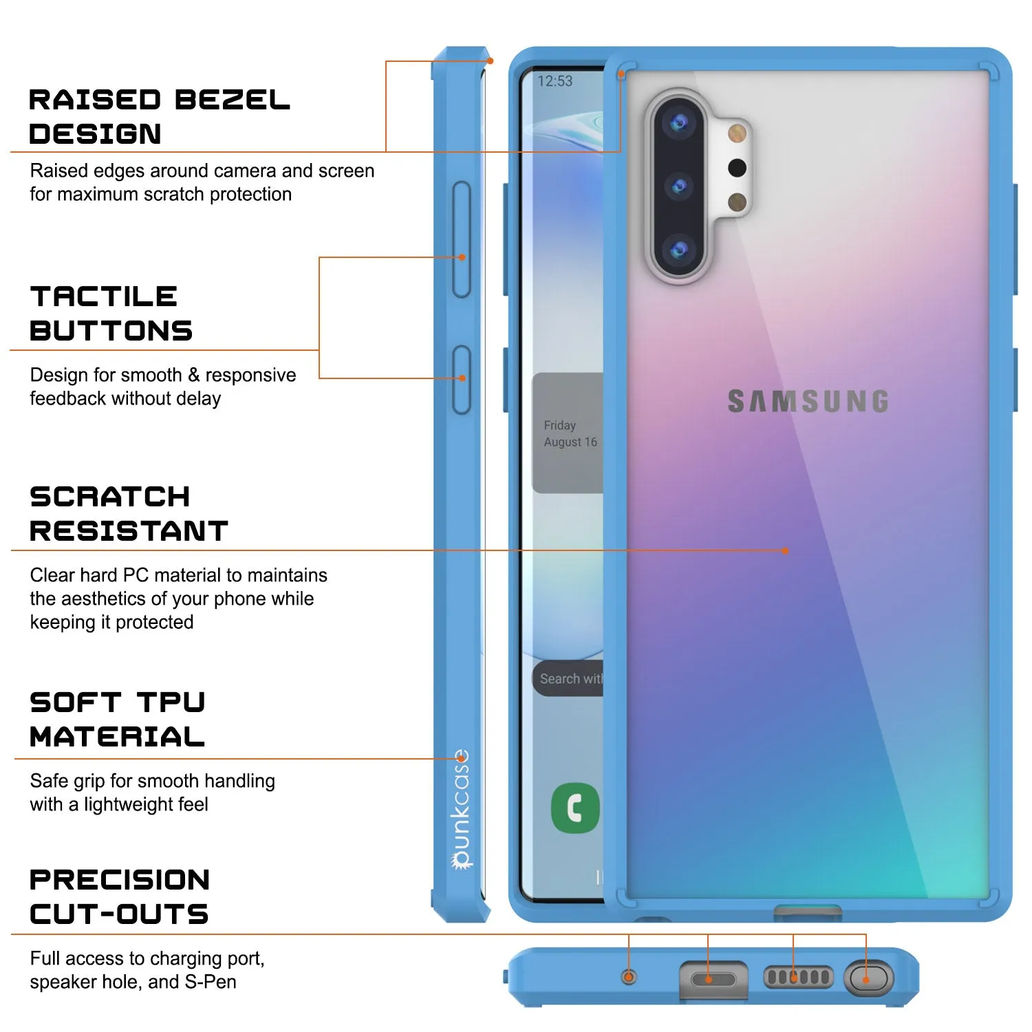 Galaxy Note 10  Plus Punkcase Lucid-2.0 Series Slim Fit Armor Light Blue Case Cover