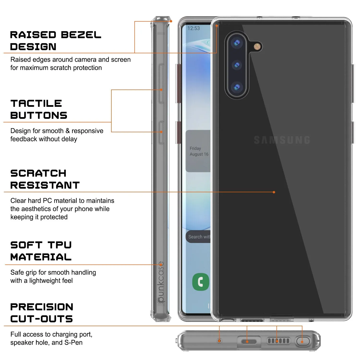 Galaxy Note 10 Punkcase Lucid-2.0 Series Slim Fit Armor Clear Case Cover
