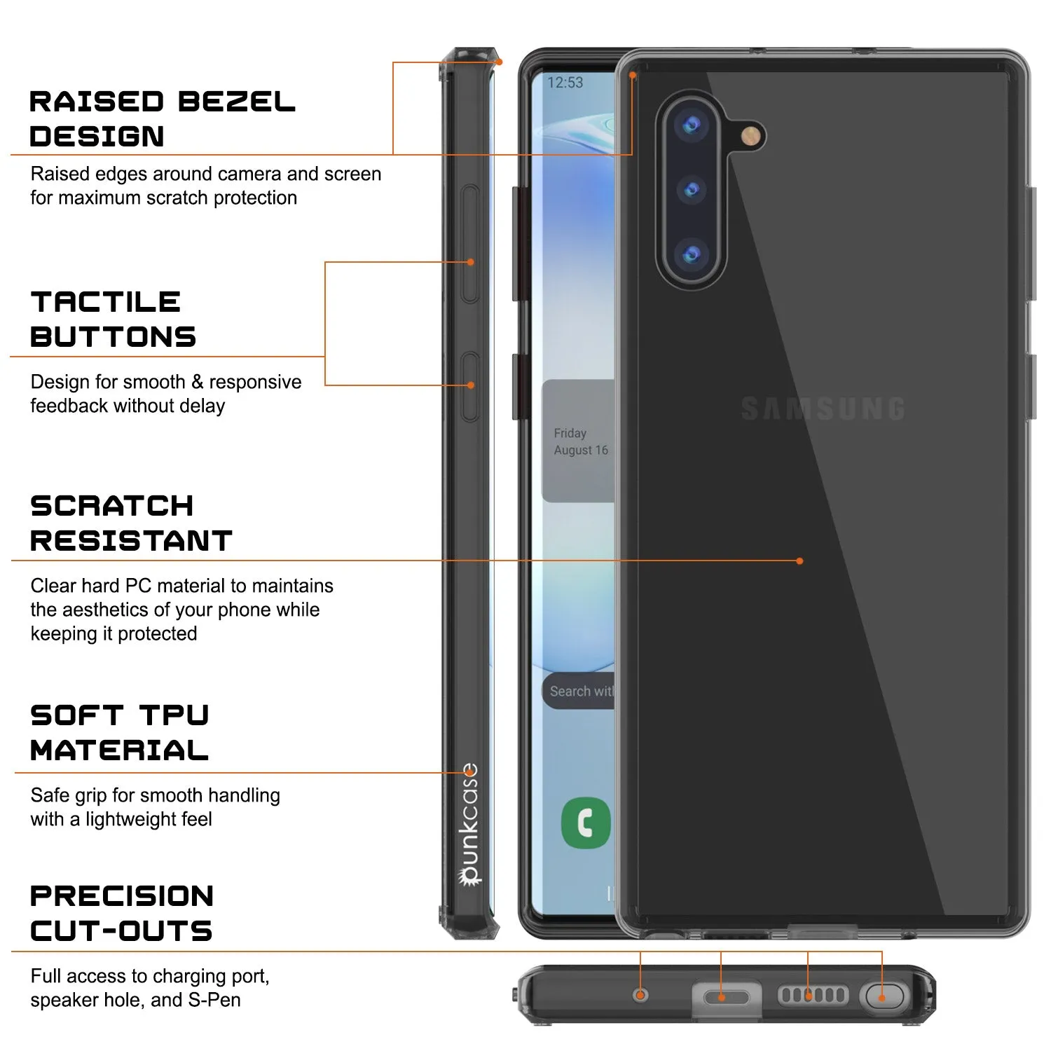 Galaxy Note 10 Punkcase Lucid-2.0 Series Slim Fit Armor Crystal Black Case Cover