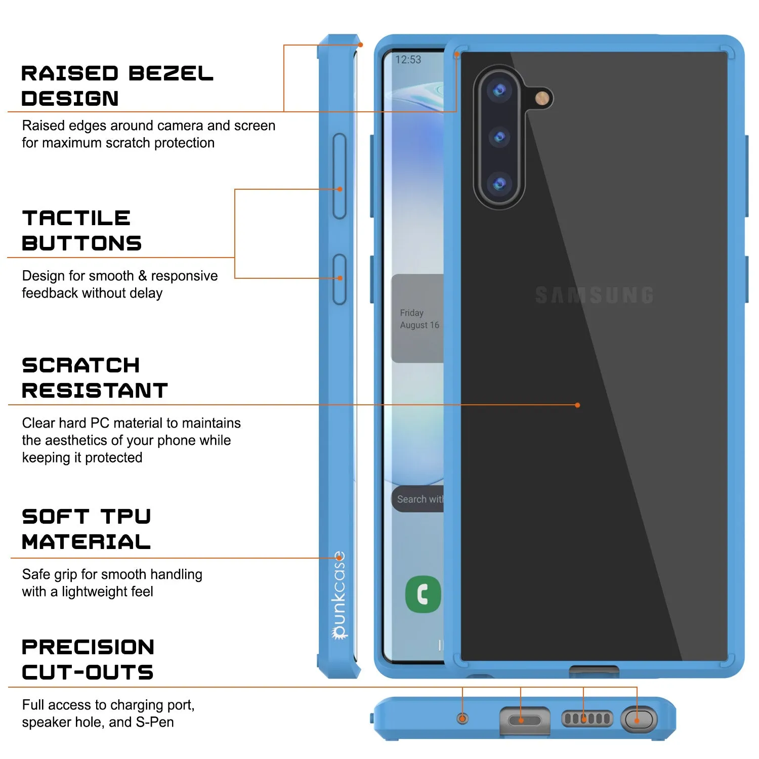 Galaxy Note 10 Punkcase Lucid-2.0 Series Slim Fit Armor Light Blue Case Cover