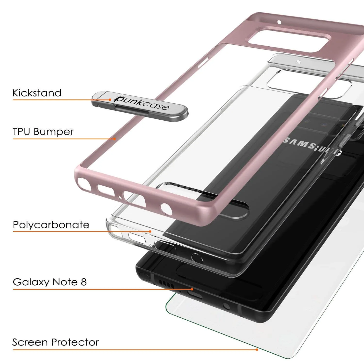 Galaxy Note 8 Lucid 3.0 Screen Protector & Anti Shock Case | Rose Gold