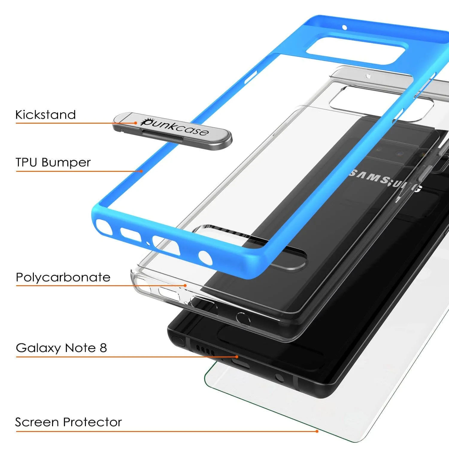 Galaxy Note 8 Lucid 3.0 Screen Protector W/ Anti-Shock Case [Blue]