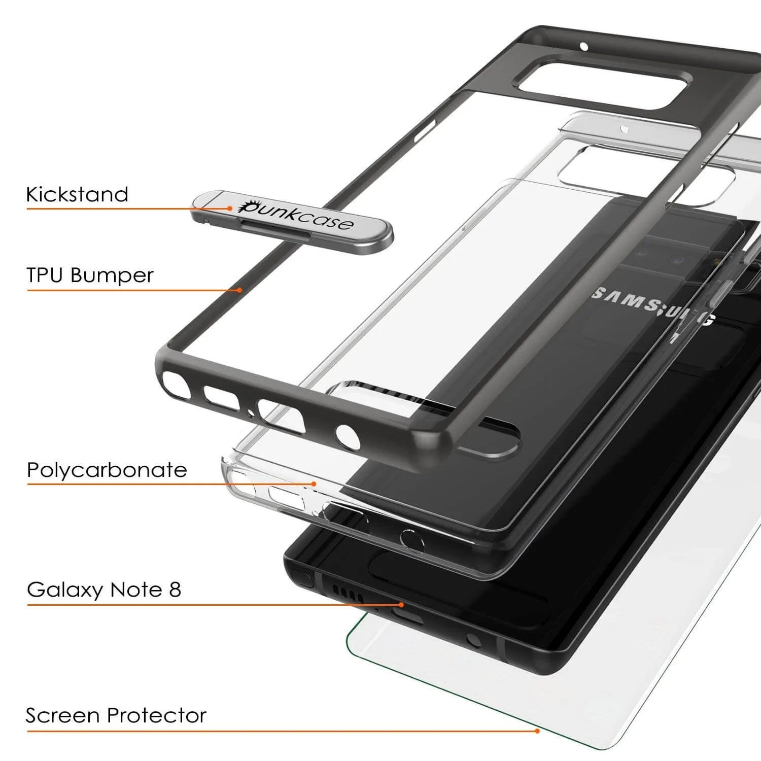 Galaxy Note 8 Lucid 3.0 Screen Protector W/ Anti-Shock Case [Grey]