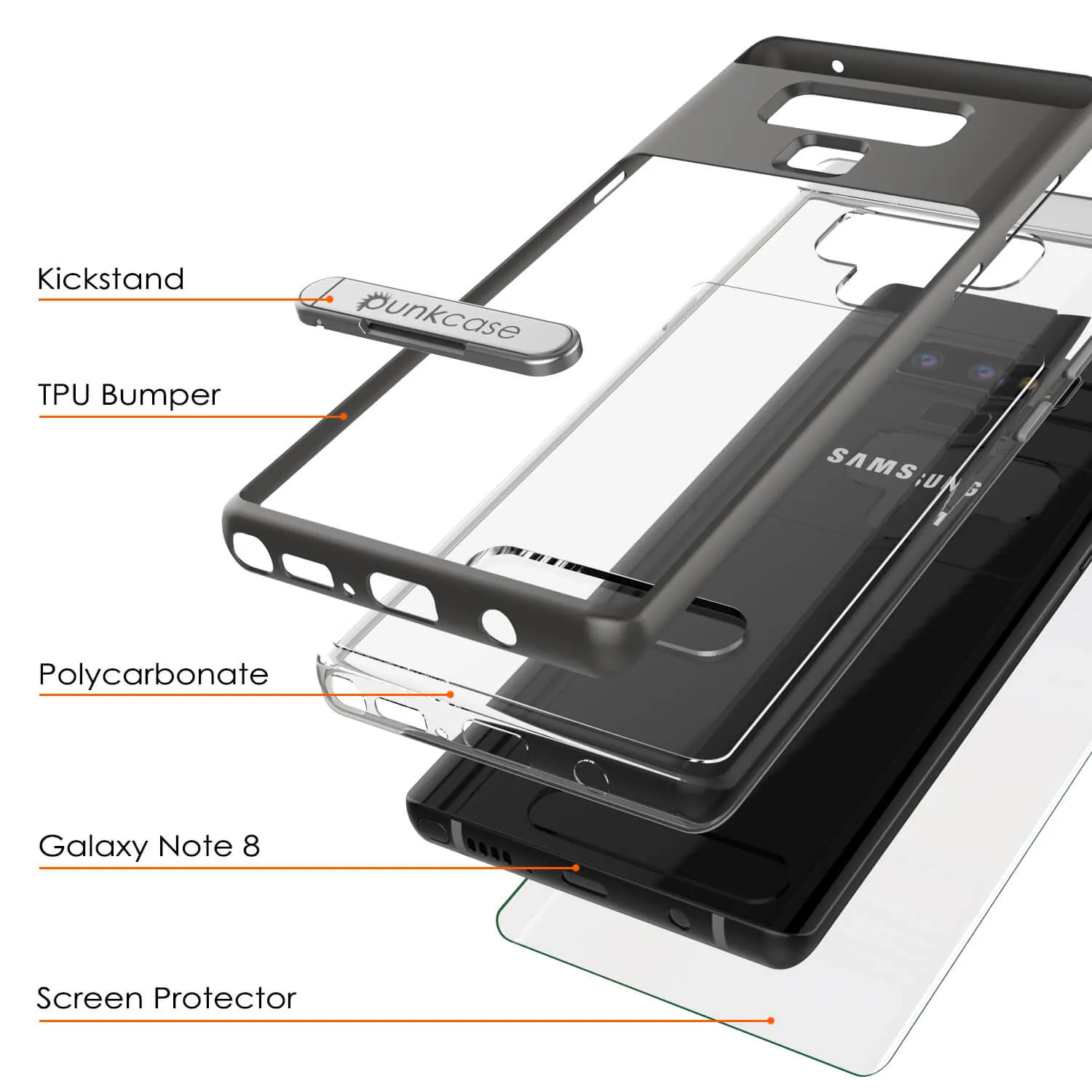 Galaxy Note 9 Lucid 3.0 PunkCase Armor Cover w/Integrated Kickstand and Screen Protector [Grey]