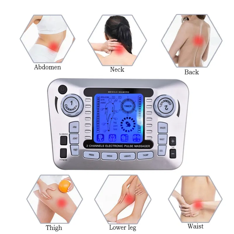 HEALTHY Acupuncture Therapy Electrical Muscle Stimulator Relaxation Muscle Massage Machine Pulse Tens Acupuncture Massager Slimming Fat Burner with10 Pads