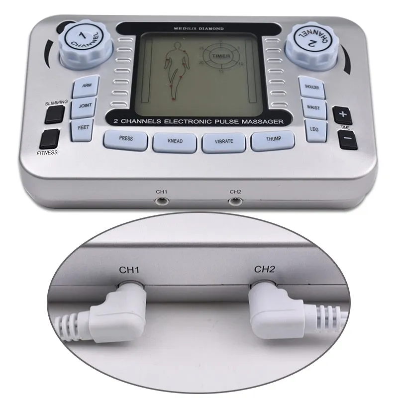 HEALTHY Acupuncture Therapy Electrical Muscle Stimulator Relaxation Muscle Massage Machine Pulse Tens Acupuncture Massager Slimming Fat Burner with10 Pads