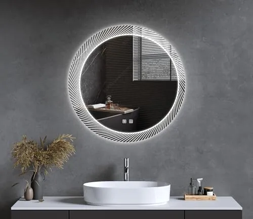 Hindware Italian Collection Round LED Mirror | 780mm Frame Outer Diameter with 640mm Mirror Diameter | Touch Display | Defoger Feature Enabled | Color Changing Backlit LED Metal Frame
