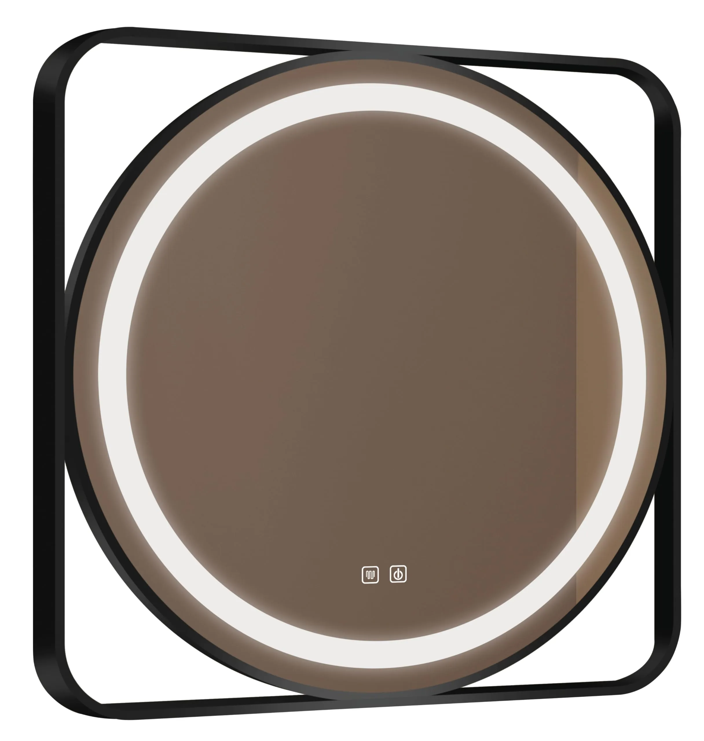 Hindware Italian Collection Round LED Mirror with Square Frame for Bathroom | 800mm * 800mm Frame | Touch Display | Defoger Feature Enabled | Color Changing Backlit LED Metal Frame