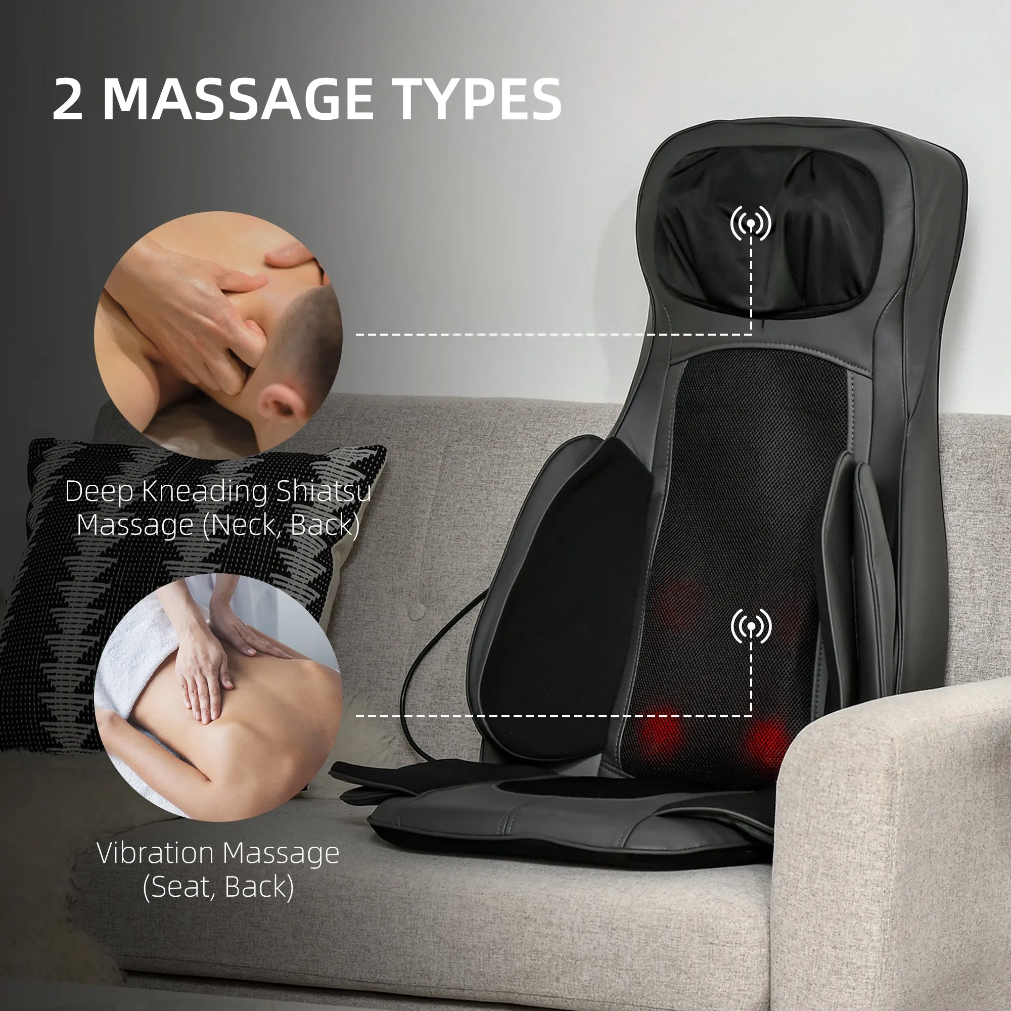 HOMCOM Back & Neck Massager w/ Heating Deep Tissue Kneading Compress Vibrating