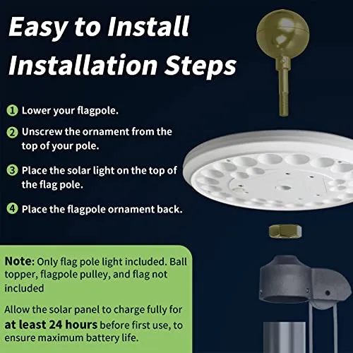 HOOPLE Flag Pole Light Solar Powered, 26Led Light for Most 15 to 25 Ft In-Ground Flag Pole, Super Bright Solar Flag Pole Light, 100% Flag Coverage, Longest Lasting, Upgraded Electric Circuit