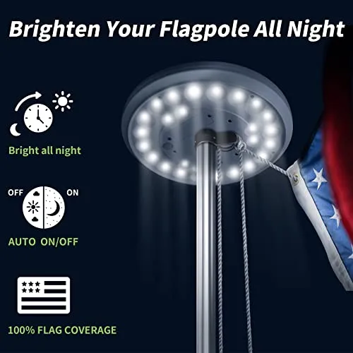 HOOPLE Flag Pole Light Solar Powered, 26Led Light for Most 15 to 25 Ft In-Ground Flag Pole, Super Bright Solar Flag Pole Light, 100% Flag Coverage, Longest Lasting, Upgraded Electric Circuit