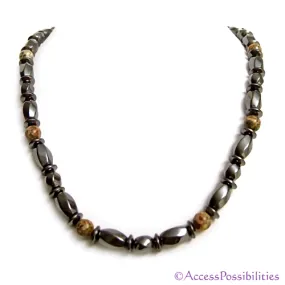 Leopard Skin Jasper Disc And Twist Magnetite Magnetic Necklace