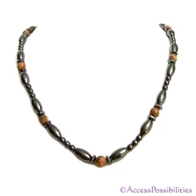 Leopard Skin Jasper Hex And Rice Magnetite Magnetic Necklace