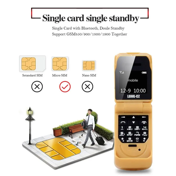 LONG-CZ J9 Mini Flip Style Mobile Phone, 0.66 inch, 18 Keys, Support Bluetooth, FM, SOS, Anti-lost, Magic Sound, Auto Answering, GSM, Single SIM(Black)