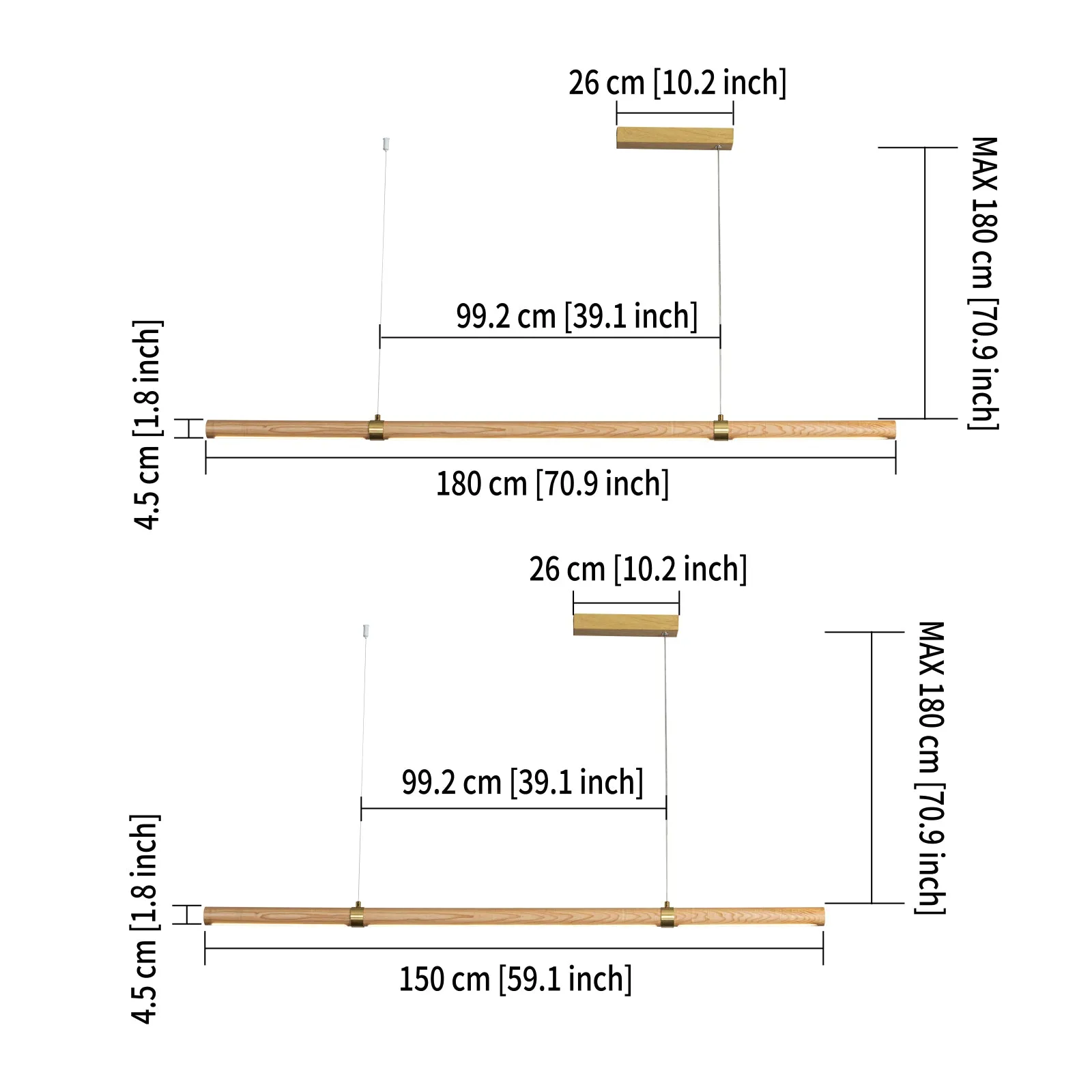 MAPLE Dimmable LED Solid Natural Wood Linear Light 3CCT Selectable Kitchen Bench top for Dinning Room