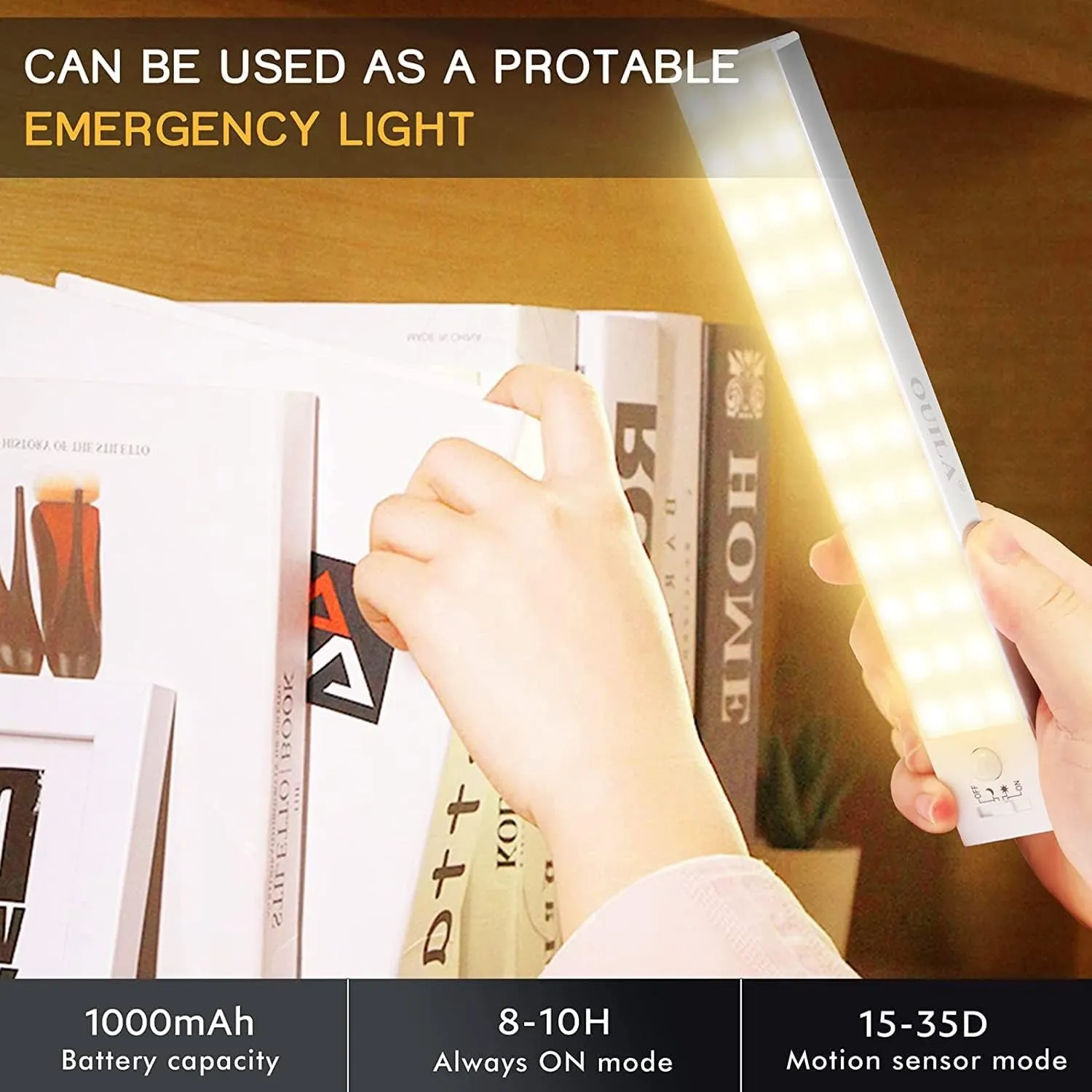 Motion Sensor Wardrobe Light, 3000K USB Rechargeable 1000mAh Under Cabinet Lights Wireless Night Light 36 LED Cabinet Light for Stairs, Wardrobe, Hallway, Kitchen, Garage-2 Packs
