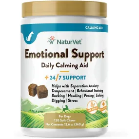 NaturVet Emotional Support Daily Calming Aid Soft Chews Plus 24/7 Support for Dogs, 120 count