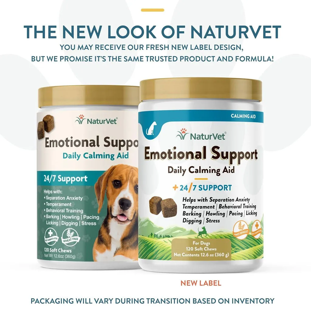 NaturVet Emotional Support Daily Calming Aid Soft Chews Plus 24/7 Support for Dogs, 120 count