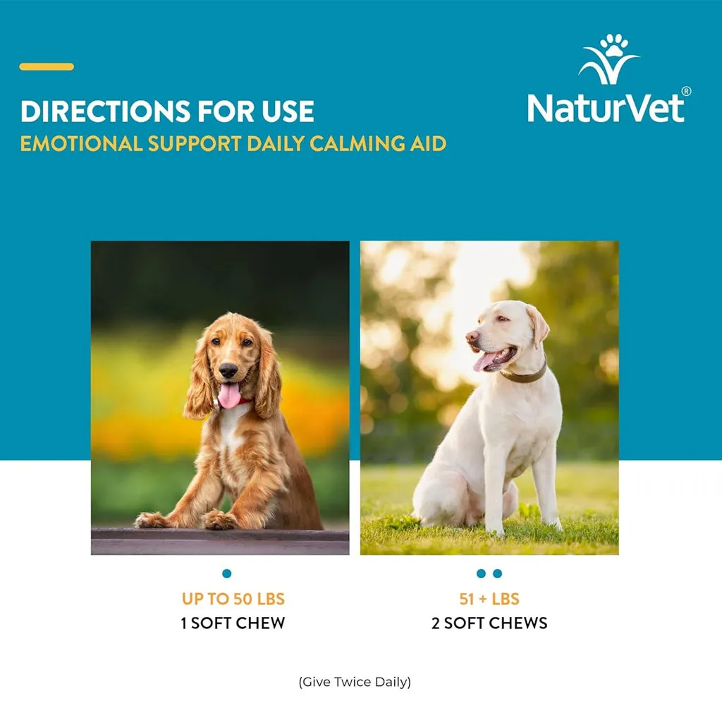 NaturVet Emotional Support Daily Calming Aid Soft Chews Plus 24/7 Support for Dogs, 120 count