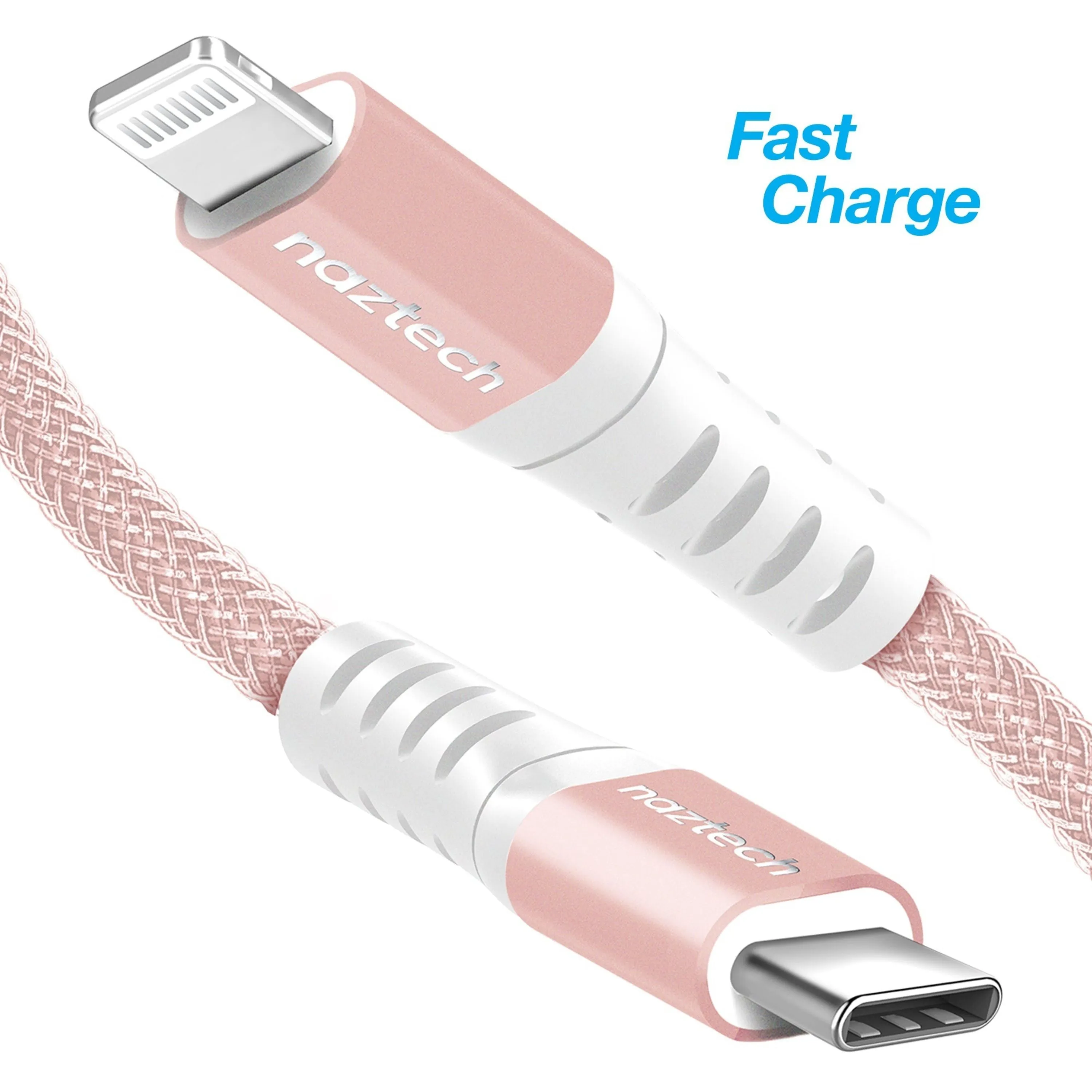 Naztech Braided PD MFI Lightning to USB-C Cable 4ft Rose Gol