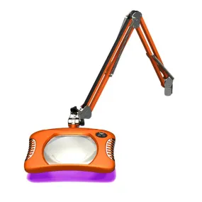 OC White 82400-4-UV-BO Green-Lite&reg; Visible UV LED Magnifier with 5.25" x 7" Rectangular, 4 Diopter Lens & Edge Clamp, Brilliant Orange