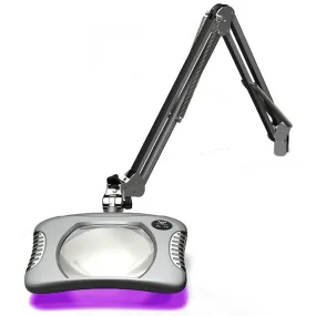 OC White 82400-4-UV-S Green-Lite&reg; Visible UV LED Magnifier with 5.25" x 7" Rectangular, 4 Diopter Lens & Edge Clamp, Silver