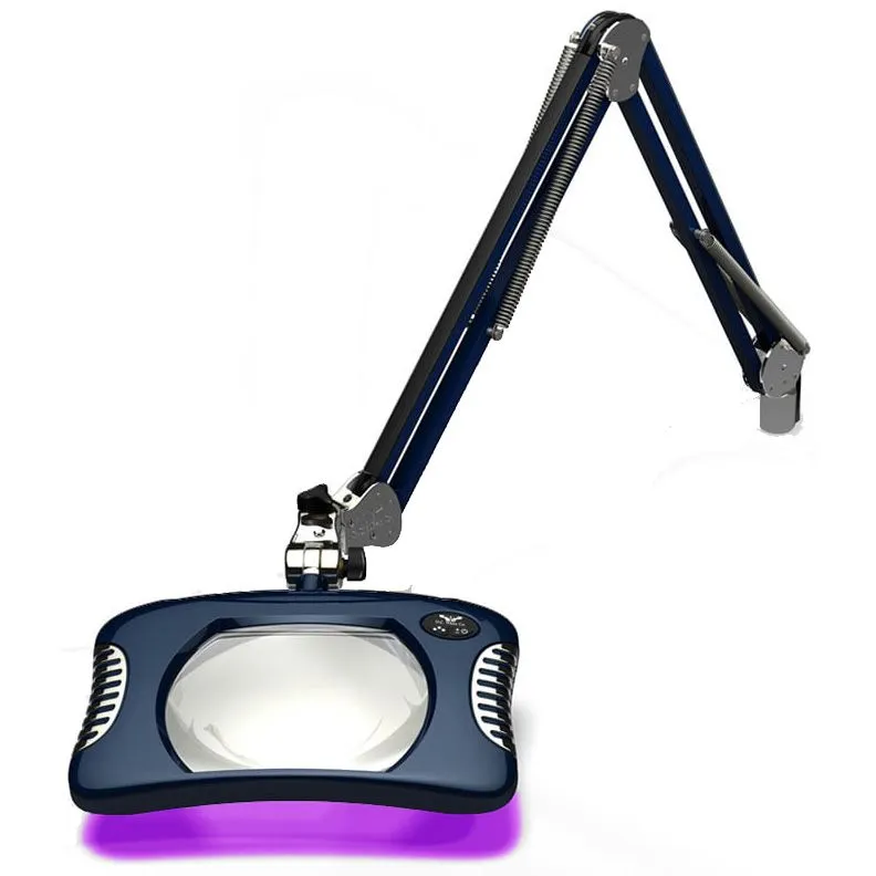 OC White 82400-4-UV-SB Green-Lite&reg; Visible UV LED Magnifier with 5.25" x 7" Rectangular, 4 Diopter Lens & Edge Clamp, Specter Blue