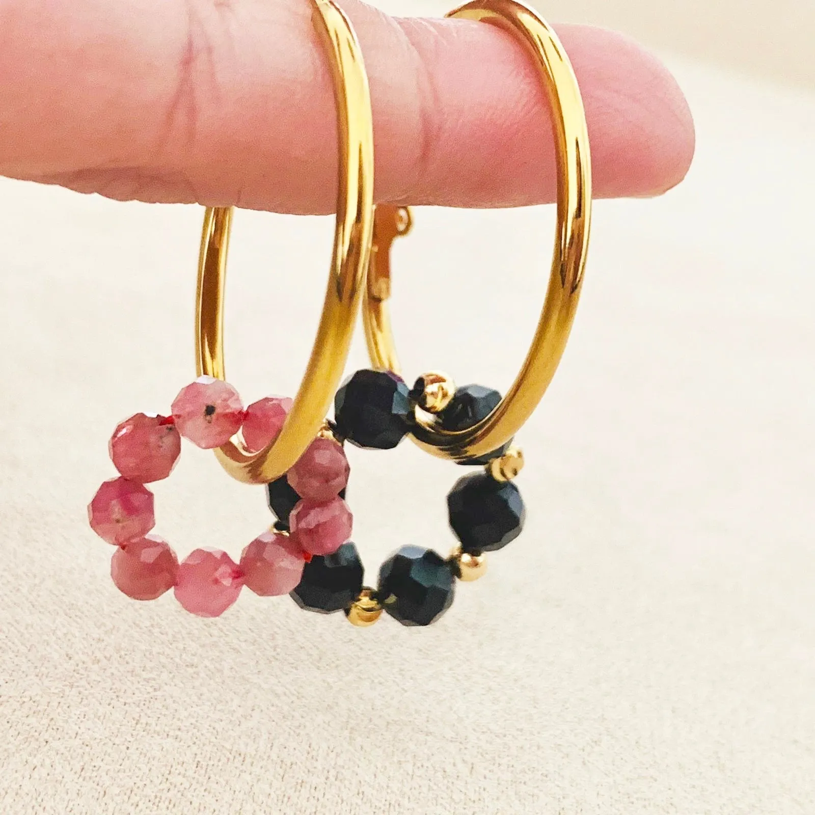 Pink Tourmaline & Black Spinels Sucre Donut Earrings