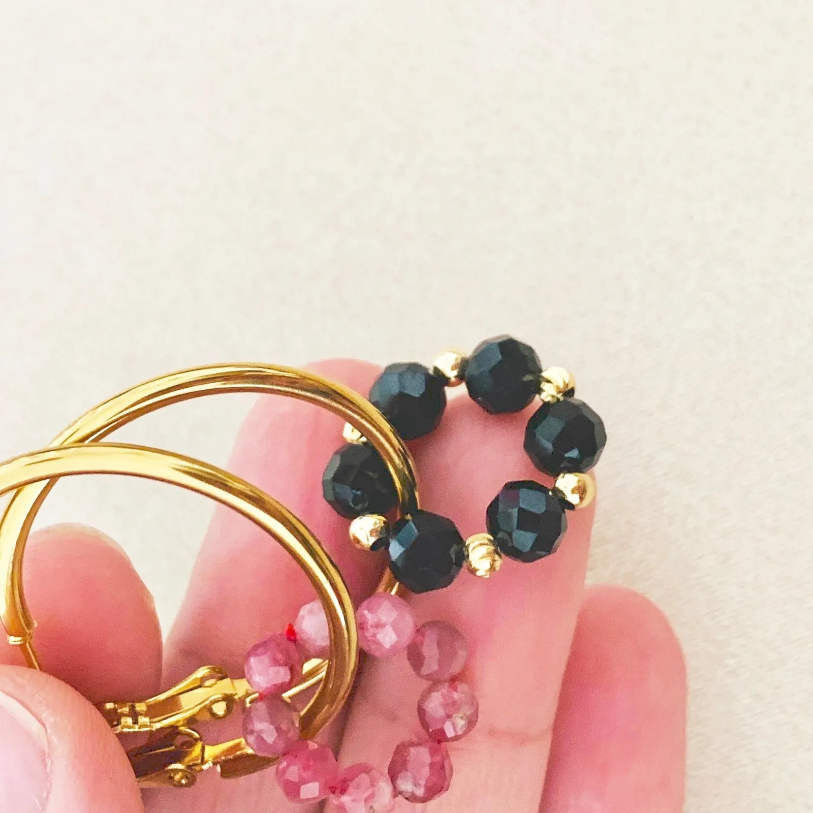 Pink Tourmaline & Black Spinels Sucre Donut Earrings