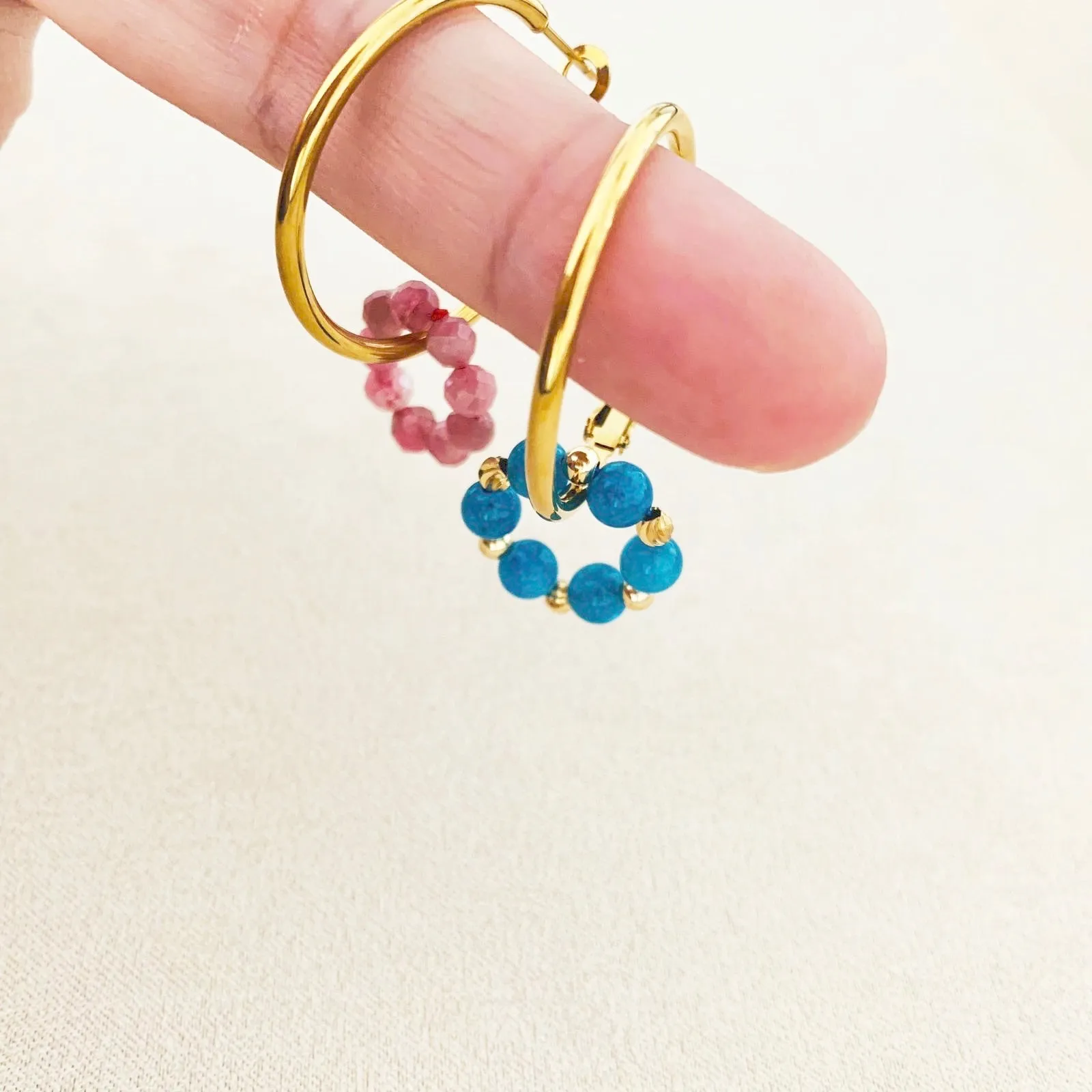 Pink Tourmaline & Blue Apatite Sucre Donut Earrings