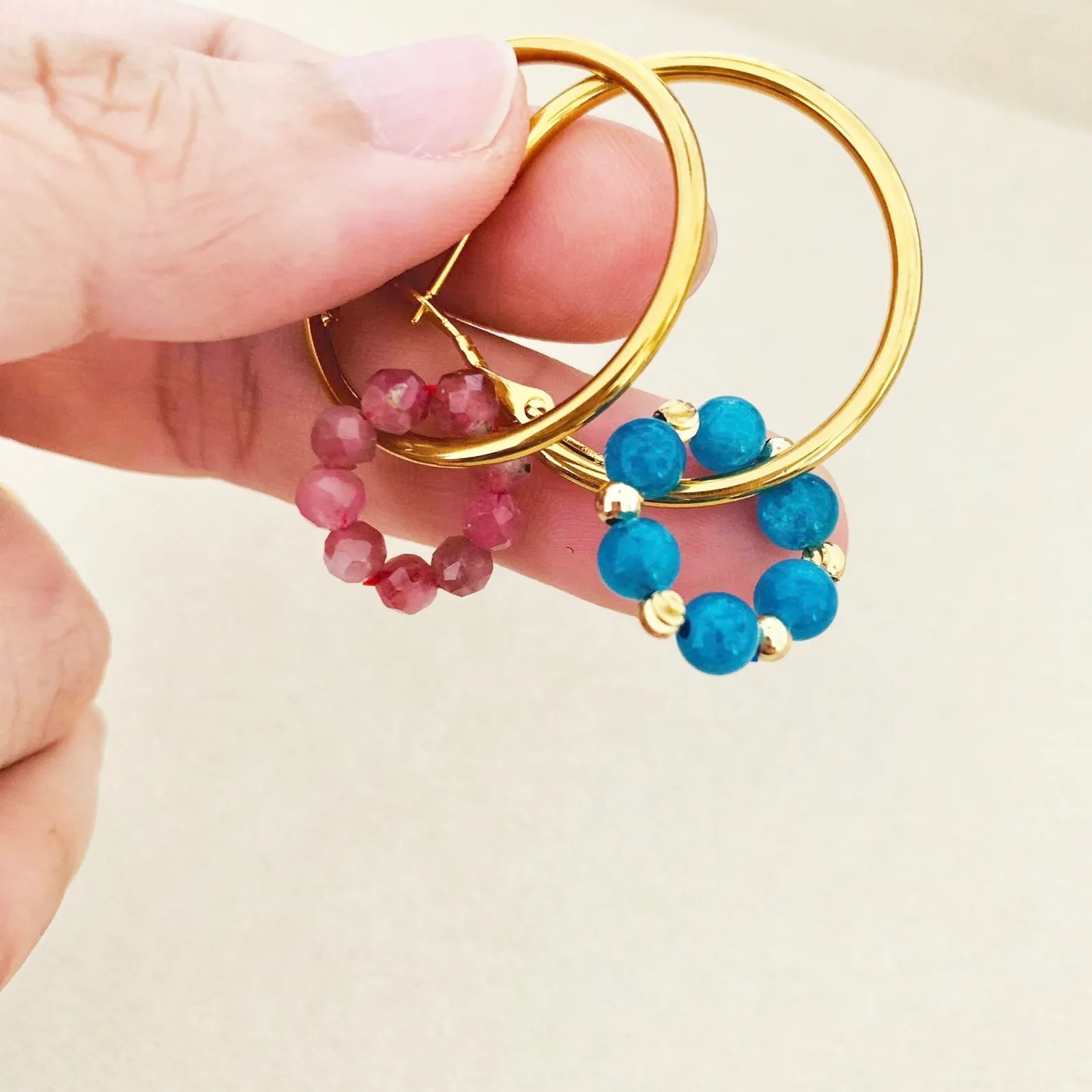 Pink Tourmaline & Blue Apatite Sucre Donut Earrings