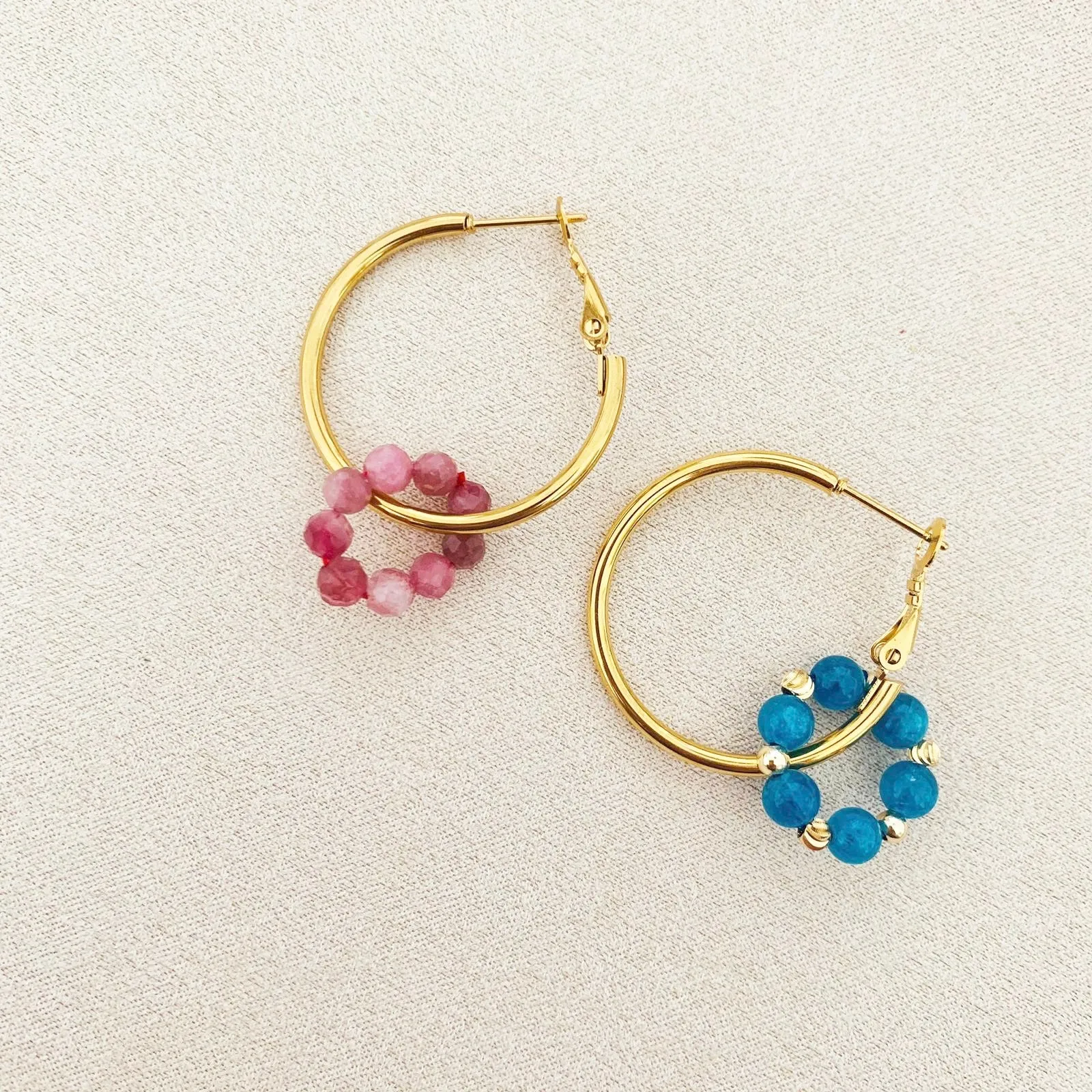 Pink Tourmaline & Blue Apatite Sucre Donut Earrings