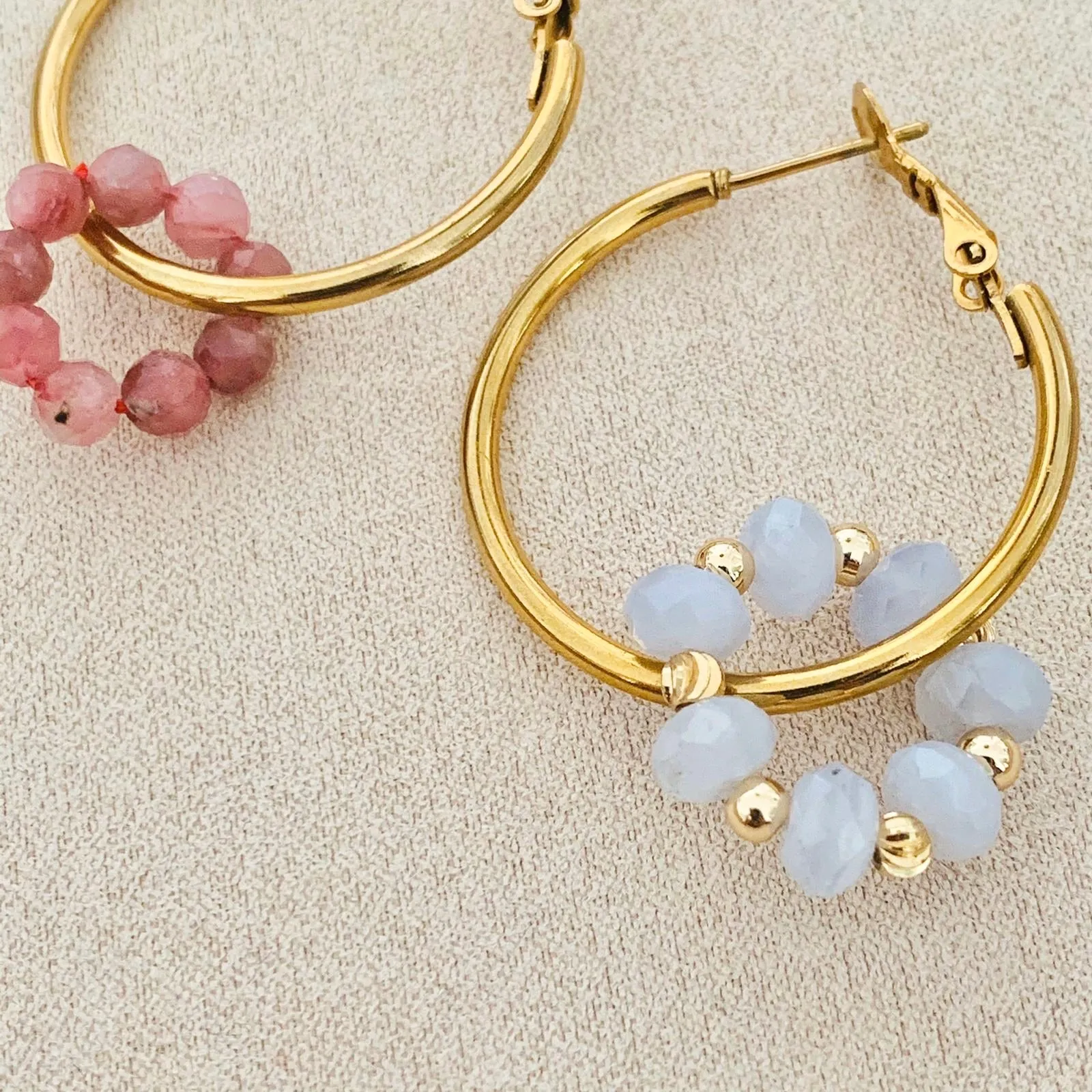 Pink Tourmaline & Blue Lace Agate Sucre Donut Earrings