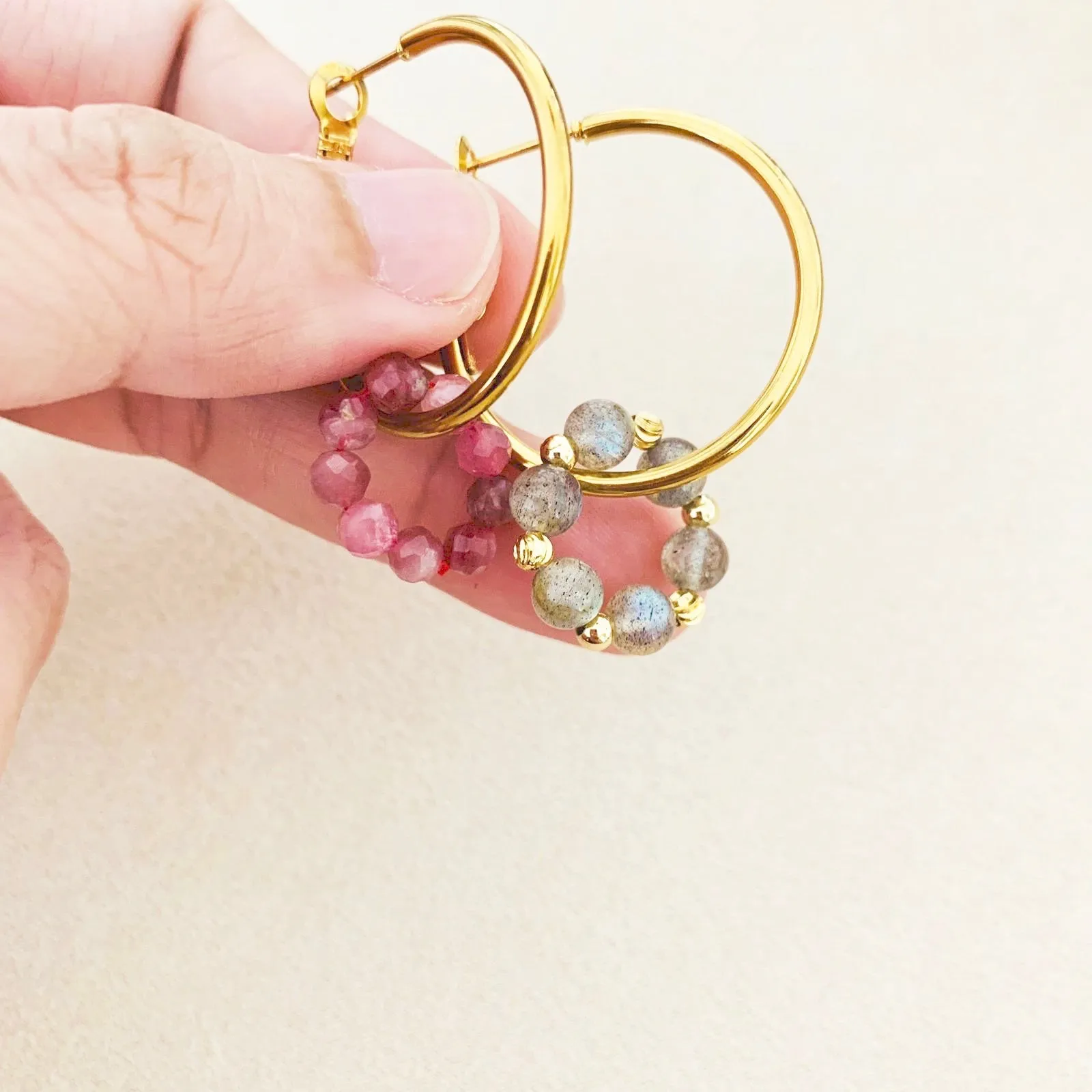 Pink Tourmaline & Labradorite Sucre Donut Earrings