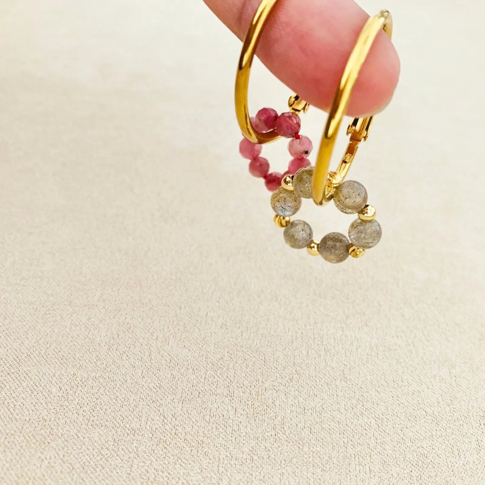 Pink Tourmaline & Labradorite Sucre Donut Earrings