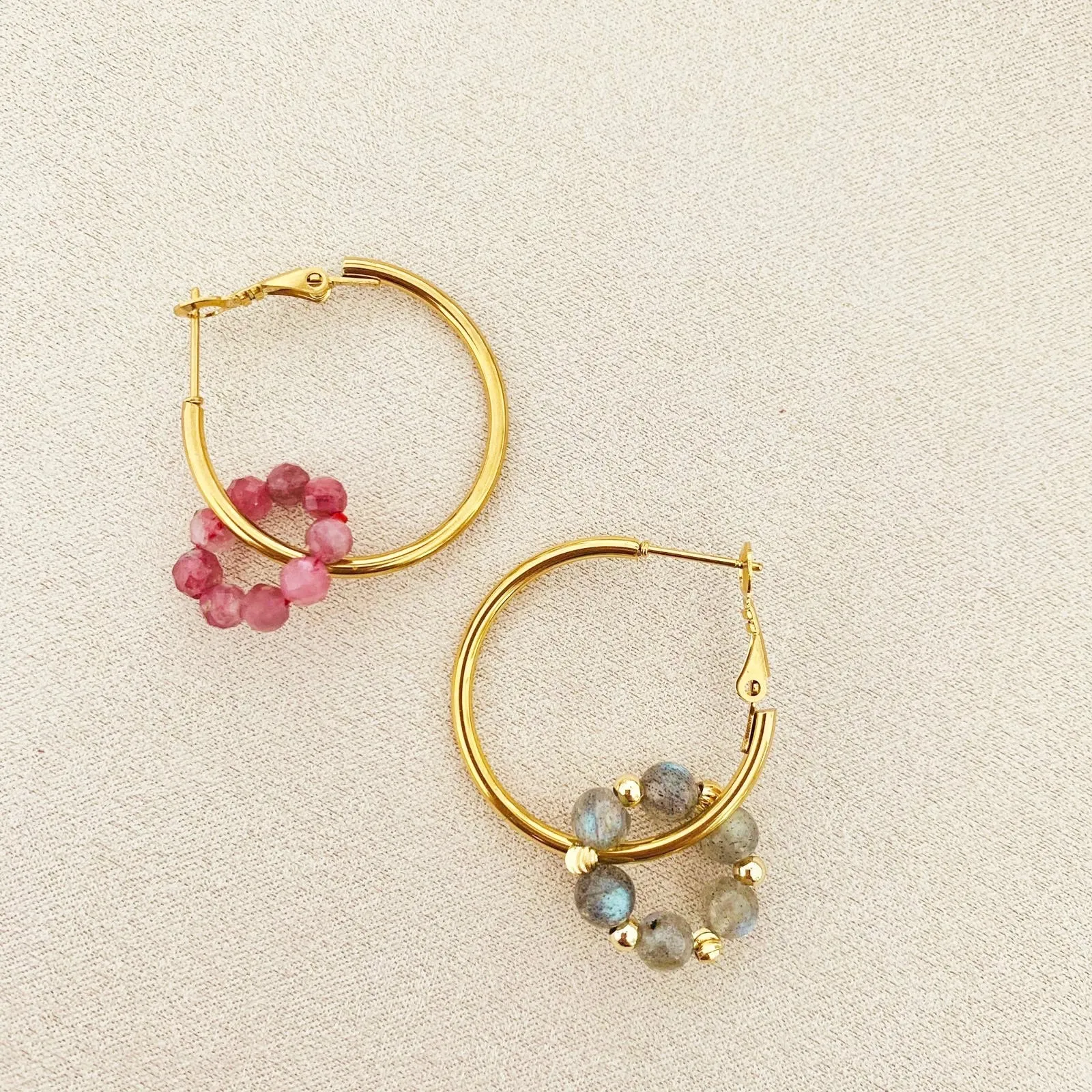 Pink Tourmaline & Labradorite Sucre Donut Earrings