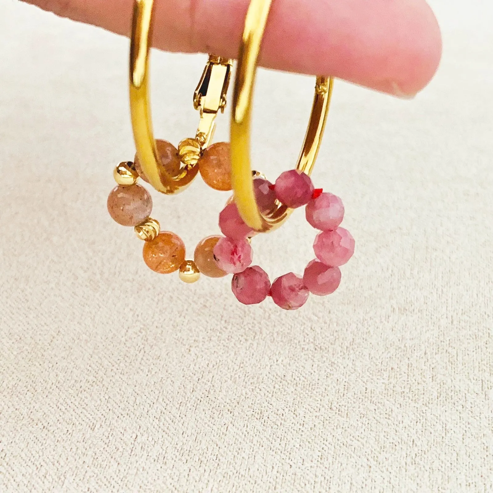 Pink Tourmaline & Sunstone Sucre Donut Earrings