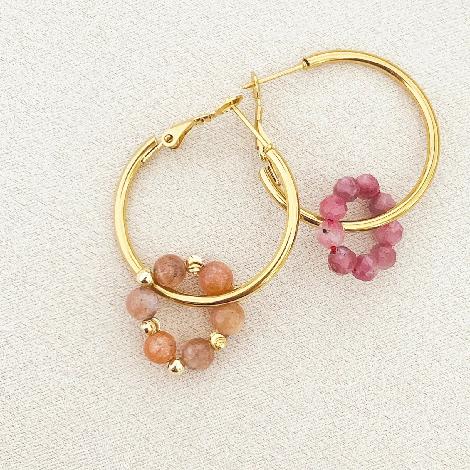 Pink Tourmaline & Sunstone Sucre Donut Earrings