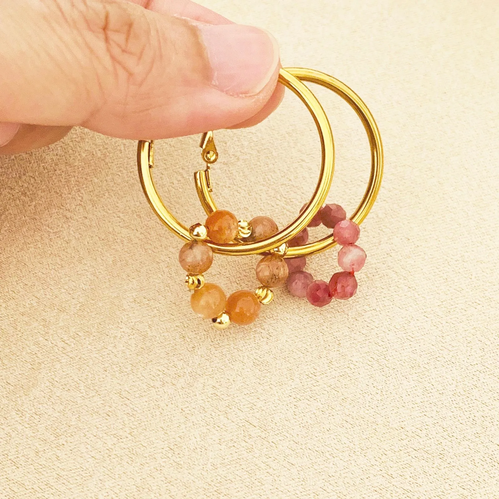 Pink Tourmaline & Sunstone Sucre Donut Earrings