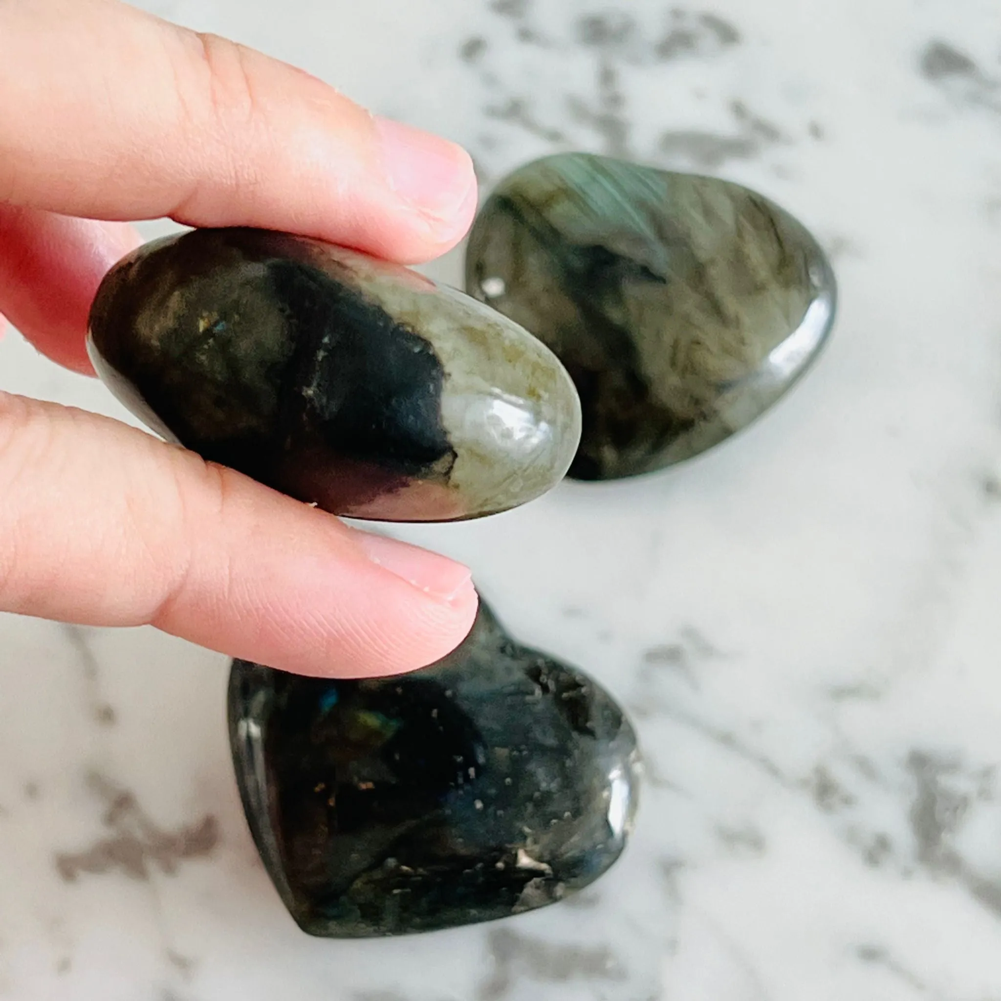 Puffy Labradorite Hearts