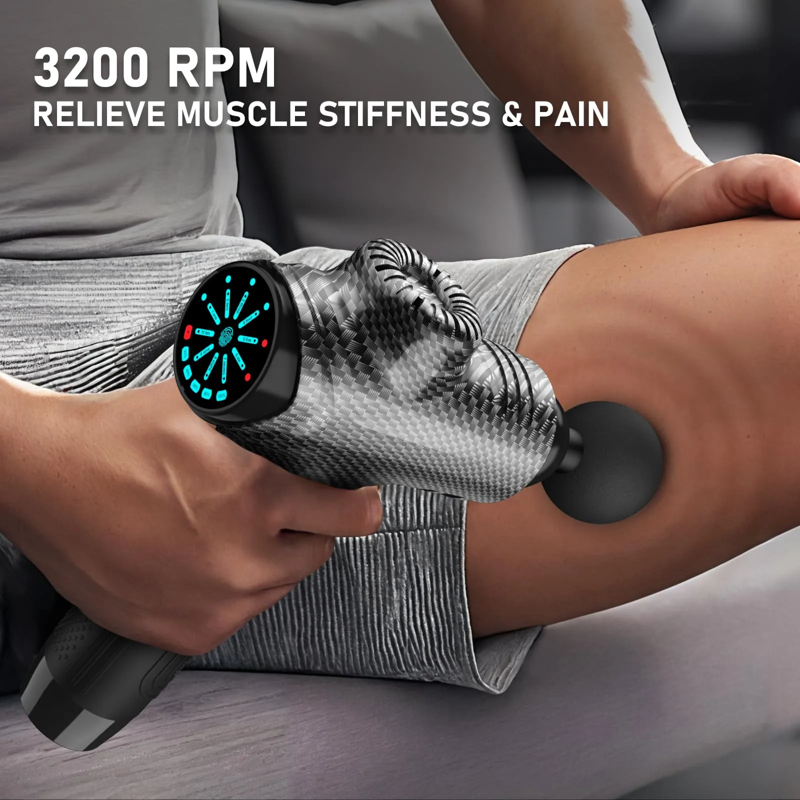RAEMAO Massage Gun, Massage Gun Deep Tissue, Back Massage Gun for Athletes for Pain Relief Attaching 8 PCS Replacement Heads, Percussion Massager with 10 Speeds & LED Screen, Carbon