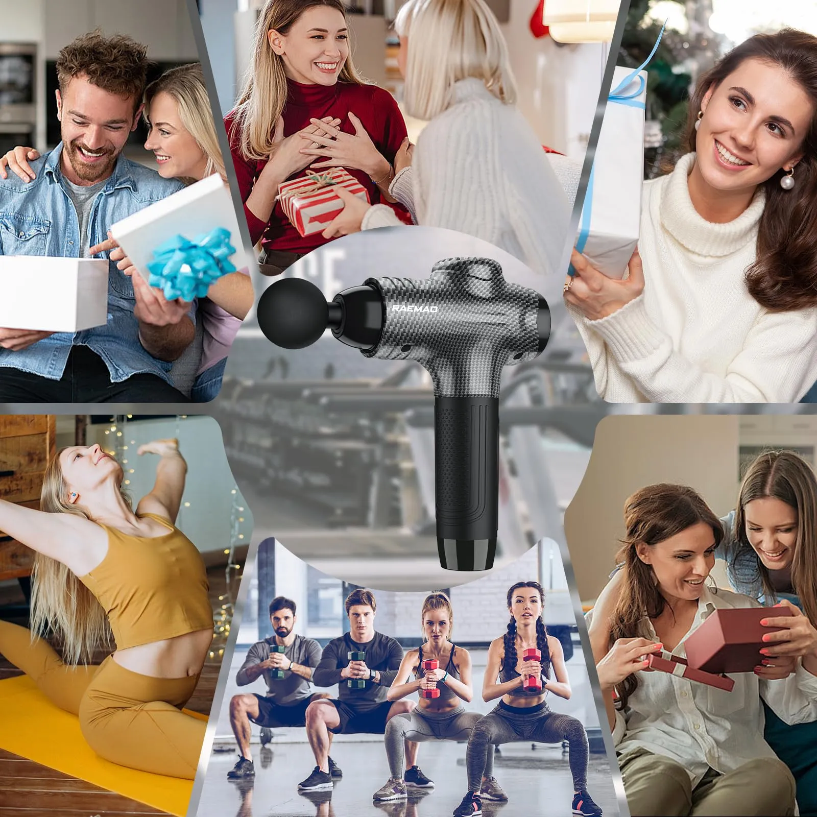 RAEMAO Massage Gun, Massage Gun Deep Tissue, Back Massage Gun for Athletes for Pain Relief Attaching 8 PCS Replacement Heads, Percussion Massager with 10 Speeds & LED Screen, Carbon